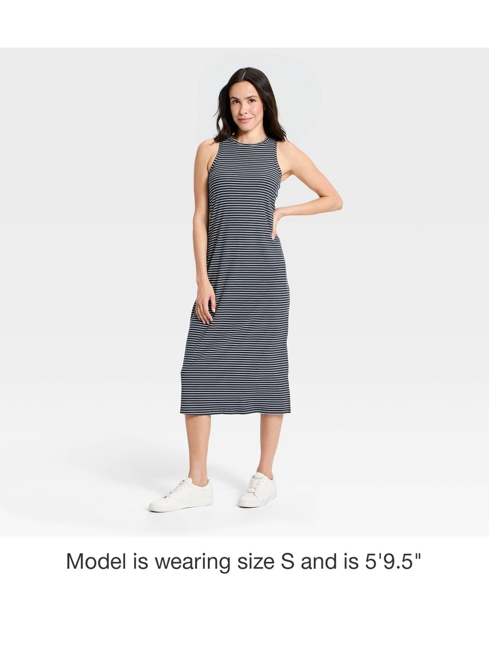 all in motion Navy and White Sleeveless Striped Midi Dress